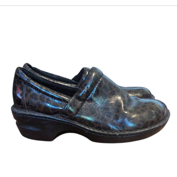 BOC Shoes Career Peggy Leopard Clogs Print Patent Leather Slip on Brown/Black - Picture 3 of 7